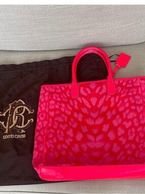 Roberto Cavalli Hot Pink Animal-Print Tote